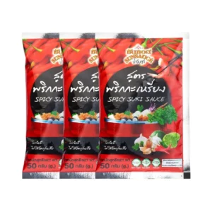 sauce-seasoning-0747 SUNSAUCE (ซันซอส) น้ําจิ้มสุกี้ น้ําจิ้มหมูกระทะ น้ําจิ้มปิ้งย่าง สูตรพริกกะเหรี่ยง แบบซอง 50 กรัม x3 ซอง