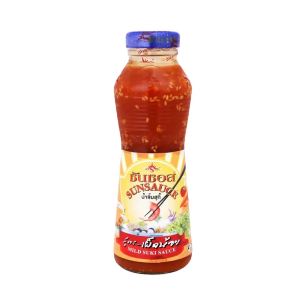 sauce-seasoning-0754 SUNSAUCE (ซันซอส) น้ําจิ้มสุกี้ น้ําจิ้มหมูกระทะ น้ําจิ้มปิ้งย่าง สูตรเผ็ดน้อย แบบขวด 380 กรัม