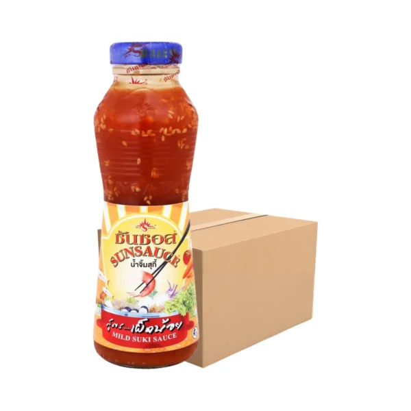 sauce-seasoning-0771 SUNSAUCE (ซันซอส) น้ําจิ้มสุกี้เผ็ดน้อย น้ําจิ้มสุกี้ สูตรเผ็ดน้อย แบบขวด 380 กรัม 12 ขวด แถมฟรี 1 ขวด (ยกลัง)