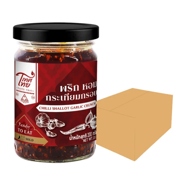 sauce-seasoning-1054 เทศไทย พริก หอม กระเทียมกรอบ ขวดแก้ว 200 กรัม (ยกลัง 24 ขวด)