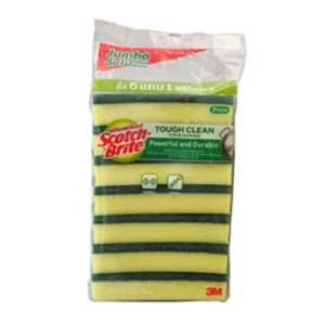 scotch-brite-15000-009 สก๊อตช์-ไบรต์ แผ่นใยขัดพร้อมฟองน้ํา จัมโบ้ ขนาด 3.5x6 นิ้ว 6 ชิ้น