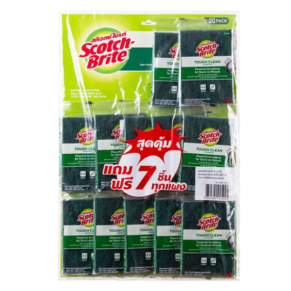 สก๊อตช์-ไบรต์ แผ่นใยขัด สีเขียว 4x6 นิ้ว 20 ชิ้น
