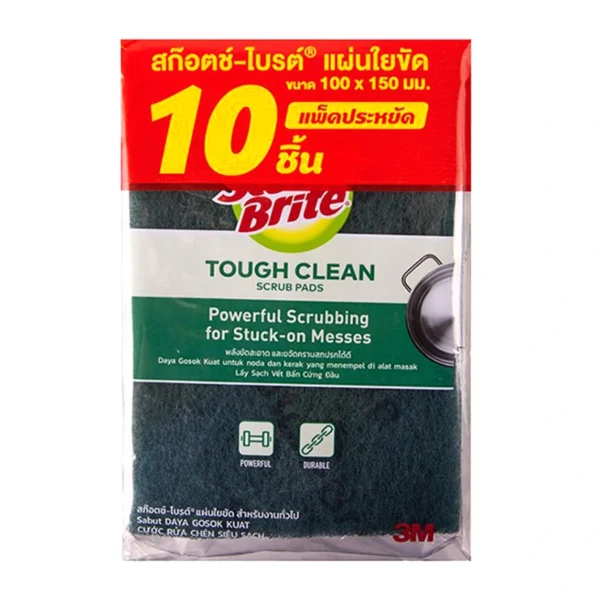 สก๊อตช์-ไบรต์ แผ่นใยขัด สีเขียว ขนาด 4x6 นิ้ว 10 แผ่น