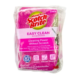 scotch-brite-15000-027 สก๊อตช์-ไบรต์ ใยขัดสีชมพูเข้มพร้อมฟองน้ํา แอนตี้แบคทีเรีย x 3