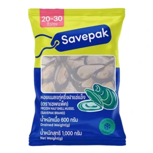 seafood-0025 เซพแพ็ค หอยแมลงภู่ครึ่งฝาแช่แข็ง (20-30 ตัว/ถุง) 1 กก.