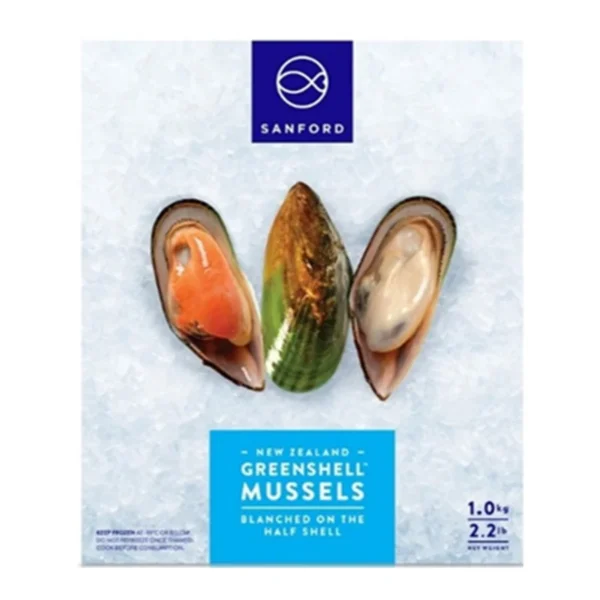 seafood-0062 แซนฟอร์ด หอยแมลงภู่นิวซีแลนด์ครึ่งฝาแช่แข็ง ขนาด M 1 กก.