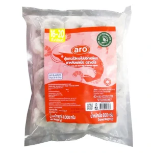 seafood-0089 เอโร่ กุ้งขาวแช่แข็งไม่ปอกเปลือกผ่าหลังไว้หาง (28-35 ตัว) 1 กก.