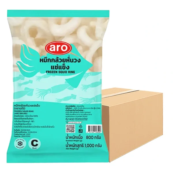 seafood-0109 เอโร่ ปลาหมึกกล้วยหั่นวงแช่แข็ง 1 ลัง (1 กก. x 10)