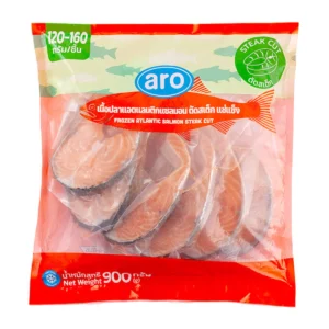 seafood-0110 เอโร่ แซลมอนแอตแลนติกสเต็กแช่แข็ง (120-160 ก./ชิ้น) 900 ก.