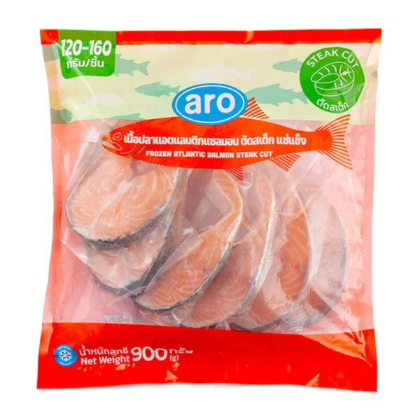 seafood-0110 เอโร่ แซลมอนแอตแลนติกสเต็กแช่แข็ง (120-160 ก./ชิ้น) 900 ก.