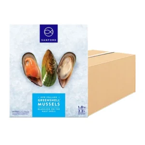 seafood-0116 แซนฟอร์ด หอยแมลงภู่นิวซีแลนด์ครึ่งฝาแช่แข็ง ขนาด M (ยกลัง) 1 กก. x 10