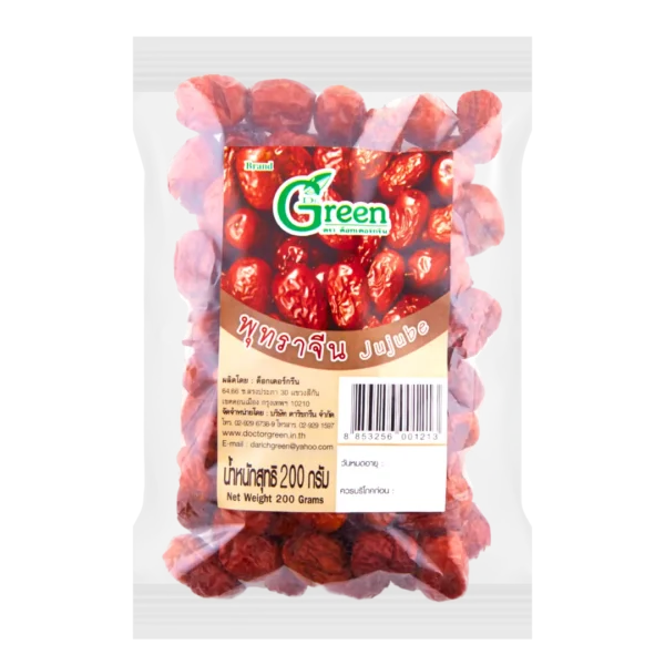 พุทราจีน คัดเกรด เกรด A 200 กรัม (Dr.Green Dried Jujube 200 g.) ตรา ด็อกเตอร์กรีน(ไม่มีเม็ด)