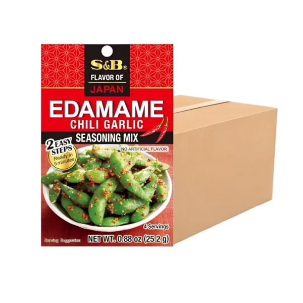 seasoning-0518 เอส แอนด์ บี ผงปรุงถั่วแระญี่ปุ่น เอดามาเมะ รสพริกและกระเทียม (ผลิตในประเทศญี่ปุ่น) ขนาด 25.2 กรัม x 15 ซอง