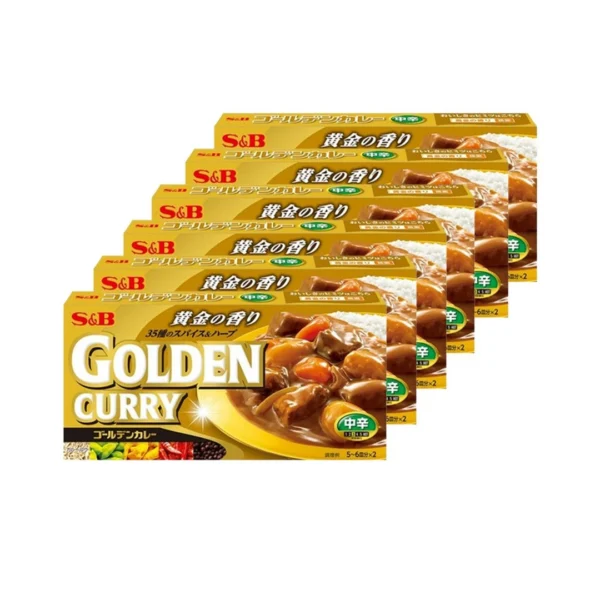 เอส แอนด์ บี เครื่องแกงกะหรี่ญึ่ปุ่น โกลเด้น เคอร์รี่ ซอส สูตรผงกะหรี่ เครื่องเทศคั่ว และน้ํามันสมุนไพร รสเผ็ดปานกลาง (ผลิตในประเทศญี่ปุ่น) ขนาด 198 กรัม x 6 กล่อง