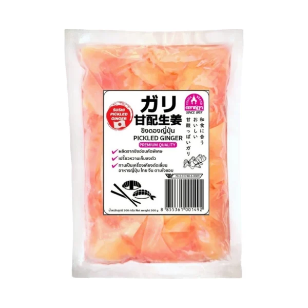 seasoning-0552 ขิงดองญี่ปุ่น ตราชฎา(สีชมพู)500 กรัม สูตรโบราณ 70 ปี ทําจากขิงอ่อน ตัดเลี่ยนได้ทั้งอาหารญี่ปุ่นและไทย