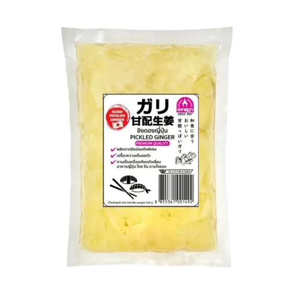 seasoning-0666 ขิงดองญี่ปุ่น ตราชฎา(สีธรรมชาติ)500กรัม สูตรโบราณ70ปี ทําจากขิงอ่อนตัดเลี่ยนได้ทั้งอาหารญี่ปุ่นและไทย