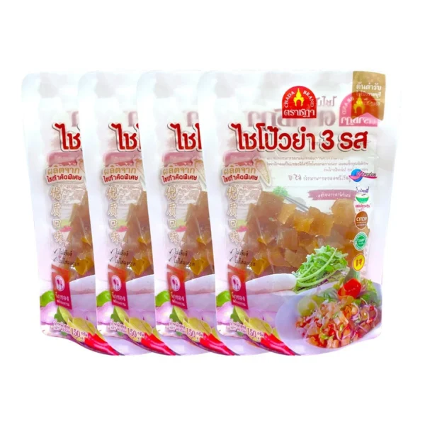 ชุด 4 ซอง x ยําไชโป้ว 3 รส ชนิดลูกเต๋า ตราชฎา 150 กรัม ตํานานความอร่อย 70 ปี ไม่ใส่ผงชูรส ไม่ใส่สี