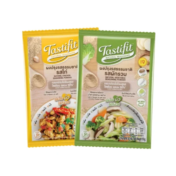 seasoning-0836 4CARE Tastifit เทสตี้ฟิต ผงปรุงรสธรรมชาติ รสไก่และรสผัก (50 g x แพ็คคู่ คละรส) ไม่มีผงชูรส โซเดียมลดลง 50%