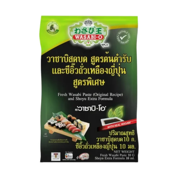 seasoning-0844 วาซาบิสดบด สูตรต้นตํารับ 10 กรัม และ ซีอิ๊วถั่วเหลืองญี่ปุ่นสูตรพิเศษ 10 มล. x 6 คุ้มสุดๆ ตราวาซาบิ-โอ