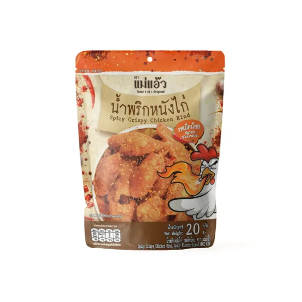 seasoning-1142 แม่แอ๊ว น้ําพริกหนังไก่ รสเผ็ดน้อย 20ก.