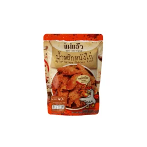 seasoning-1147 แม่แอ๊ว น้ําพริกหนังไก่ รสเผ็ดน้อย 40ก.