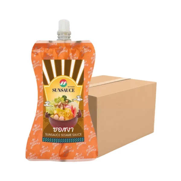 seasoning-1153 SUNSAUCE (ซันซอส) น้ําจิ้มชาบู น้ําจิ้มสุกี้สไตล์ญี่ปุ่น สูตรงา ซอสงา ซอง 150 กรัม 12 ซอง แถมฟรี 1 ซอง (ยกลัง)