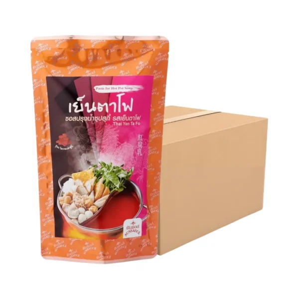 seasoning-1176 SUNSAUCE (ซันซอส) ซอสปรุงน้ําซุป รสเย็นตาโฟ ซอสเย็นตาโฟ ซุปปรุงสําเร็จ 500 กรัม 12 ซอง แถม 1 ซอง (ยกลัง)