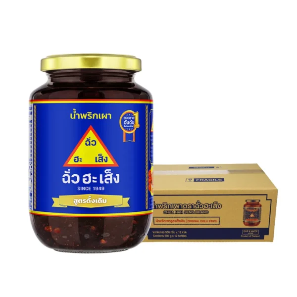seasoning-1221 ฉั่วฮะเส็ง น้ําพริกเผา สูตรดั้งเดิม ขวดแก้ว 500 กรัม (ยกลัง 12 ขวด)