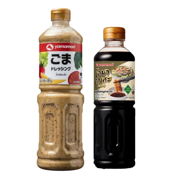 seasoning-1734 ยามาโมริ น้ําสลัดงาคั่ว สูตรไม่ใส่ผงชูรส 1 ล. ฟรี ซอสจิ้มหมูกระทะ 200 มล.