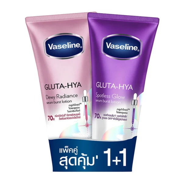 skin-care-makeup-0193 วาสลีน กลูต้า-ไฮยา เซรั่ม เบิสท์ โลชั่น ดิวอี้ เรเดียนซ์ 290 มล. + สปอตเลส โกลว์ 290 มล.