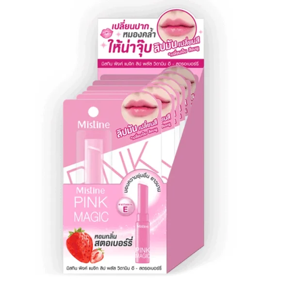 skin-care-makeup-0284 มิสทิน พิงค์ เมจิก ลิป พลัส วิตามิน อี - สตรอเบอร์รี่ 1.7 ก. x 6