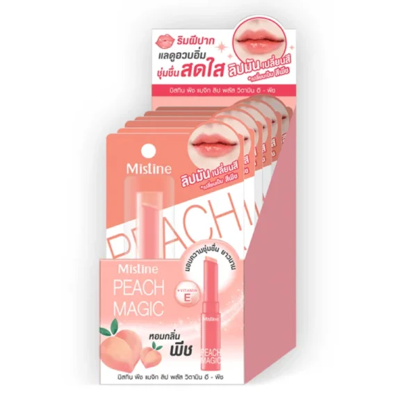 skin-care-makeup-0298 มิสทิน พีช แมจิก ลิป พลัส วิตามิน อี - พีช 1.7 ก. x 6