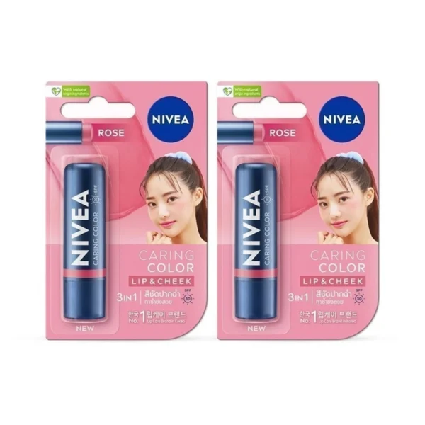 skin-care-makeup-0476 นีเวีย แคร์ริ่ง คัลเลอร์ โรส ลิป แคร์ เอสพีเอฟ 30 4.8 ก. 2 ชิ้น