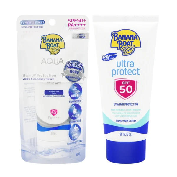 บานาน่าโบ๊ท อควา เซ้นซิทีฟ 50 มล. และ บานาน่าโบ๊ท อัลตร้าโพรเทค ซันสกรีน โลชั่น เอสพีเอฟ 50 พีเอ ++++ 90 มล. [แพ็คคู่]