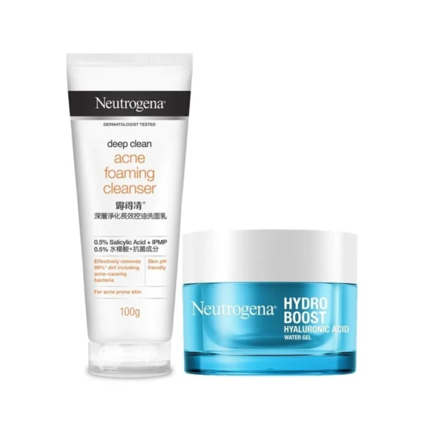 skin-care-makeup-0593 นูโทรจีนา โฟมล้างหน้า ดูโอ้เซ็ต 2 ดีพคลีน แอคเน่ โฟมมิ่ง คลีนเซอร์ 100ก. + นูโทรจีนา เจลซ่อมผิว ไฮโดรบูส วอเตอร์เจล 50 ก. x2