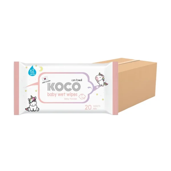 [ขายยกลัง] ทิชชู่เปียก KOCO baby wet wipes Baby Powder ขนาด 20 แผ่น 1 ลัง มี 48 ห่อ