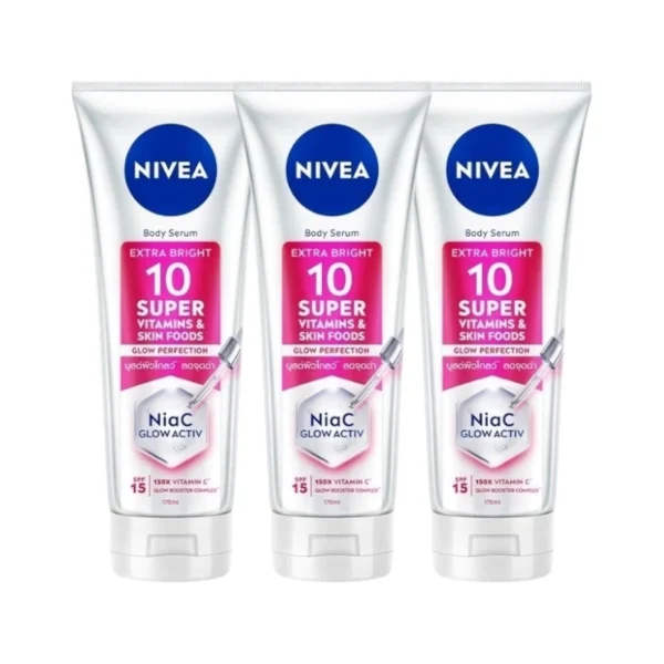 skin-care-makeup-0650 นีเวีย บอดี้ เซรั่ม เอ็กซ์ตร้า ไบรท์ 10 ซูเปอร์ วิตามิน แอนด์ สกิน ฟู้ด โกลว์ เพอร์เฟคชั่น 300 มล. 3 ชิ้น