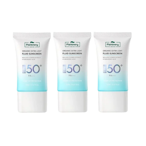 [แพ็คX3] Plantnery Organic Extra Light Fluid Sunscreen SPF50+ PA++++ 20 ml กันแดดเนื้อเซรั่มฟลูอิด สัมผัสเบาสบายผิวซึมไว