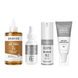 Gravich เซตสําหรับผู้มีปัญหาสิว รอยสิว คุมมัน Acnelogy Serum, Purify, Acnelogy Cream, Toner AHA