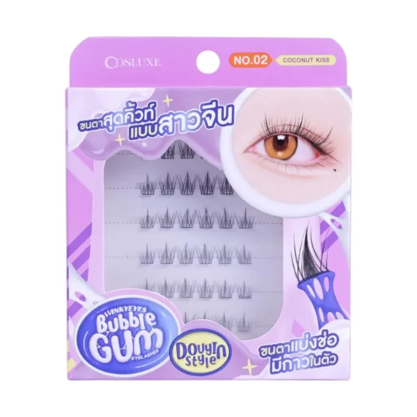 skin-care-makeup-1124 COSLUXE WINKY EYES BUBBLE GUM EYELASHES - DOUYIN STYLE ขนตาปลอม สไตล์ โต่วอิน NO.02 COCONUT KISS