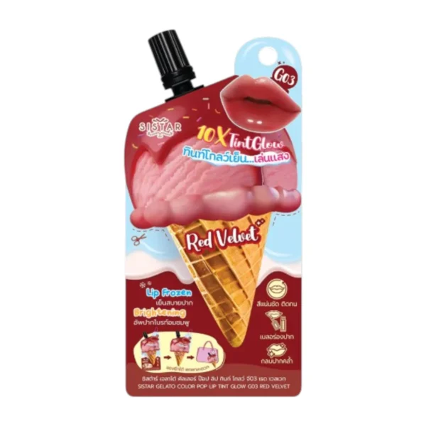 Sistar ซิสต้าร์ เจลาโต้ คัลเลอร์ ป๊อป ลิป ทินท์โกลว์ (กล่อง 6 ซอง) G03 Red Velvet