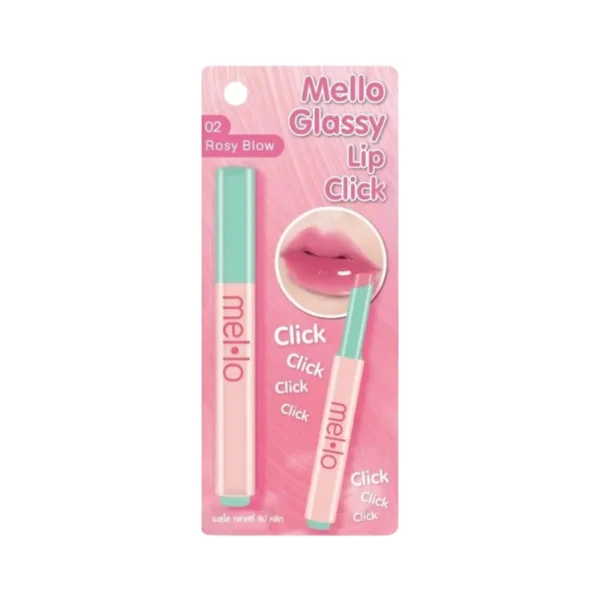 Mello Glassy Lip Click เมลโล กลาสซี่ ลิป คลิก ลิปบาล์มกันแดด 2 กรัม [ แบบแท่ง ] สี 02 โรซี่ โบลว์