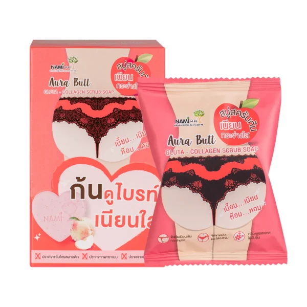 [กล่อง] Nami aura butt gluta-collagen scrub soap สบู่พีชนามิ สบู่ขัดผิวใส ก้นเนียน นุ่มเด้ง หอมละมุน