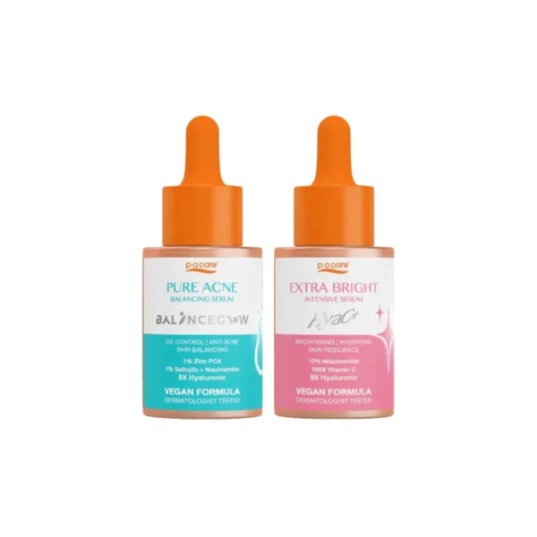 [คู่หูเซรั่ม] POCARE EXTRA BRIGHT+PURE ACNE เซรั่มไฮยาซีพลัส ไบร์ทเทนนิ่งผิวใส สิวอักเสบ คุมมัน 30ml x 2