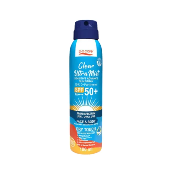 skin-care-makeup-1643 POCARE CLEAR ULTRAMIST SENSITIVE ADVANCE SUN SPRAY SPF50+ PA++++ 100ml สเปรย์กันแดด ล็อกเมคคอัพ กันน้ํา 100 มล.