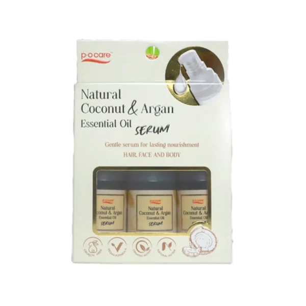 skin-care-makeup-1647 POCARE NATURAL COCONUT & ARGAN ESSENTIAL OIL SERUM เซรั่มน้ํามันมะพร้าวสกัดเย็น เพื่อผิวเนียนนุ่ม ชุ่มชื่น เส้นผมเงางาม 15ml เเพ็ก3