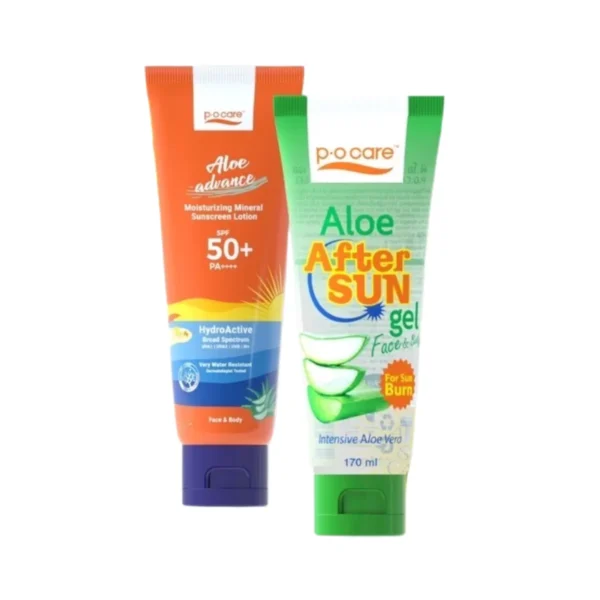 [Perfect Duo] POCARE Aloe Advance Mineral Sunscreen + Aloe After Sun Gel ปกป้องบํารุง กันน้ํา VERY WATER RESISTANT คู่ใหญ่ 115ml+170ml