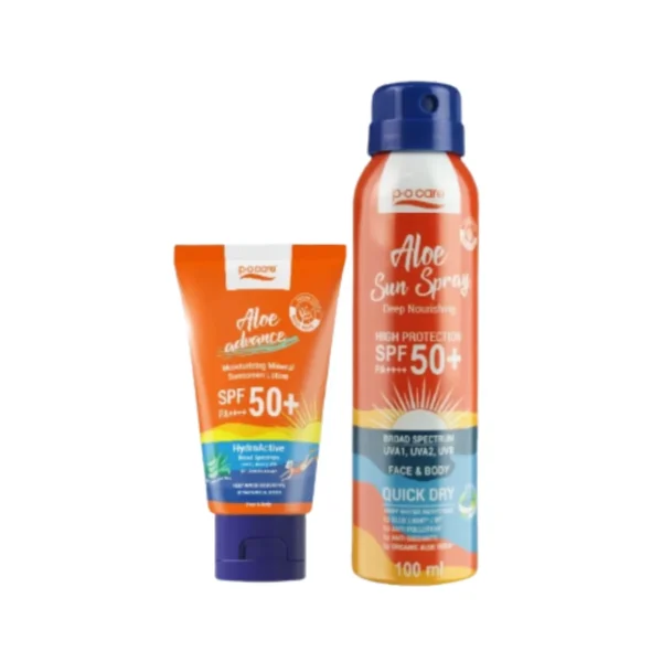 [เซตกันแดดสําหรับดําน้ํา ว่ายน้ํา สงกรานต์ ] POCARE ALOE ADVANCE 45ml 1 ชิ้น + ALOE SUN SPRAY 50+ PA++++ 100 ml 1 ชิ้น