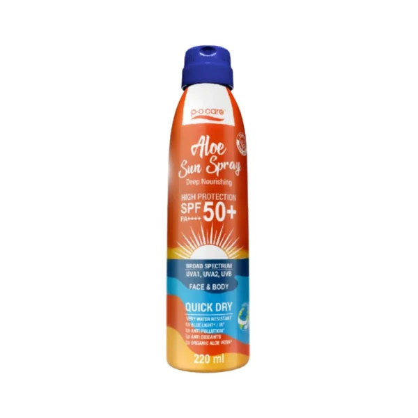 POCARE ALOE SUN SPRAY SPF50+ PA++++ สเปรย์กันแดด สูตรกันน้ํา VERY WATER RESISTANT กันเหงื่อสําหรับผิวหน้าและผิวกาย 220 ml