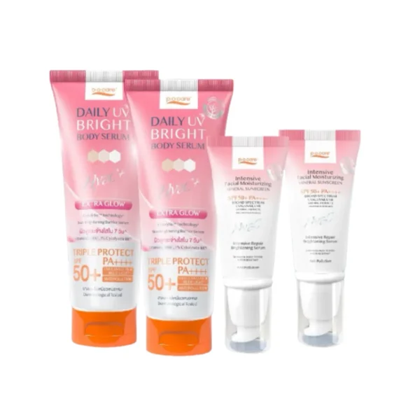 [เซตสุดคุ้ม] POCARE Set Super Bright Protection x4 SPF50+PA++++ HyaC+ 40 ml 2 หลอด + Daily UV Bright 190 ml 2 หลอด